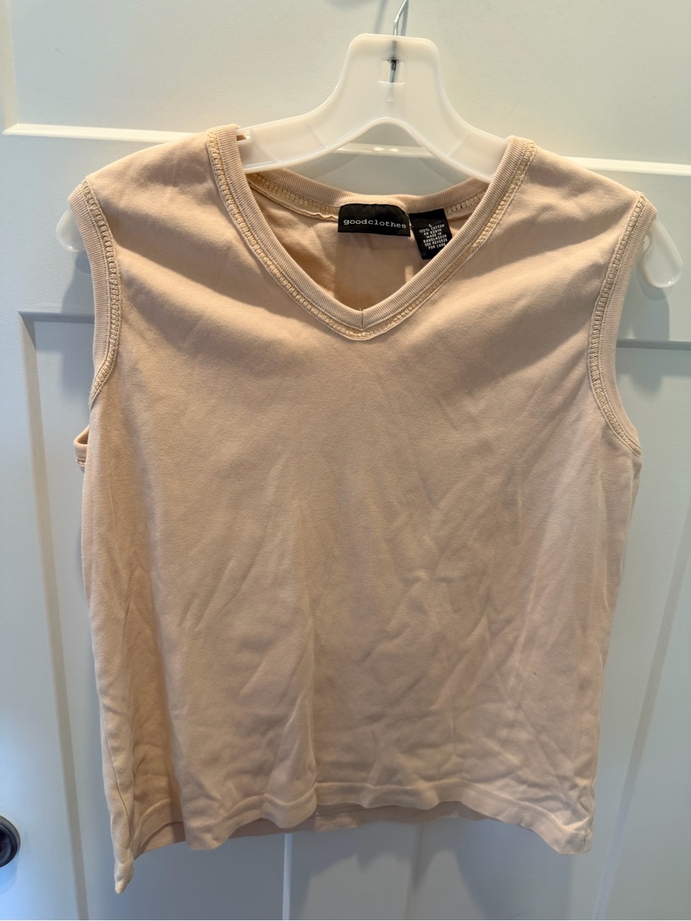 Goodclothes Women’s Large Beige Cotton Sleeveless V-Neck Tank Top